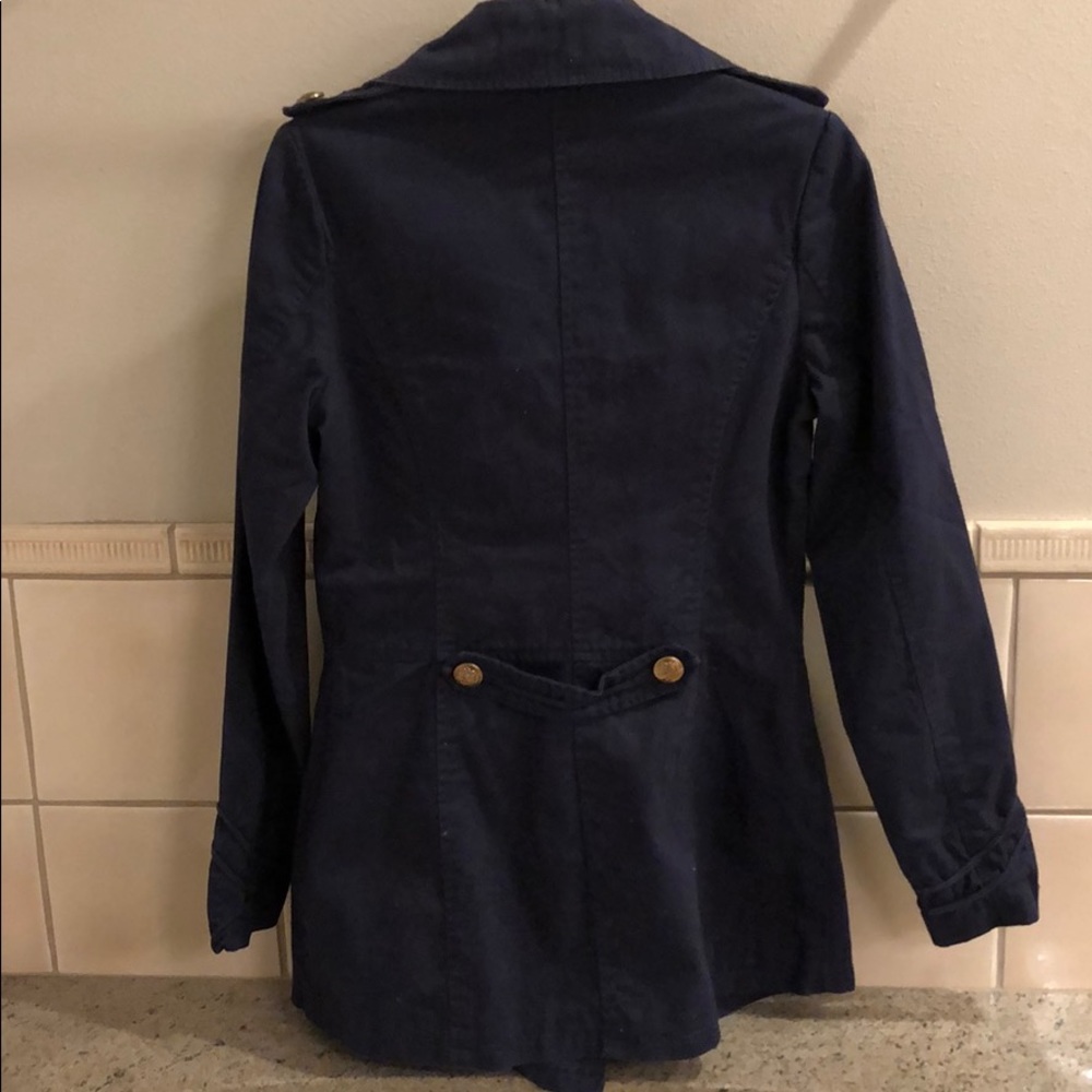 New Zara navy military tailored band jacket pea coat cotton trench blazer jacket - Picture 7 of 8